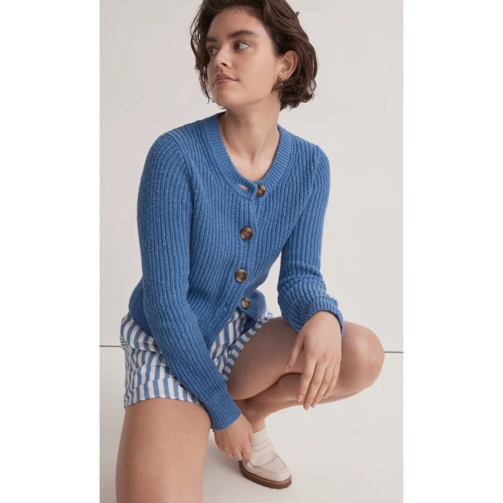 Madewell knit cotton blue Textural-Knit Cardigan